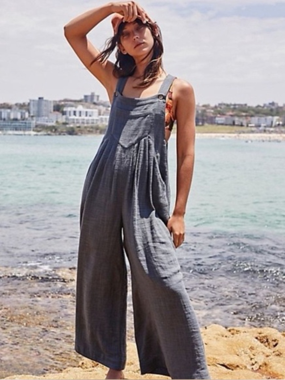 Free People Gray Sun-Drenched Overalls
